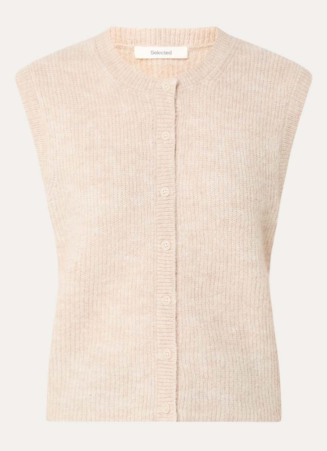 Selected Lulu grofgebreid gilet van alpaca wol - voorkant beige