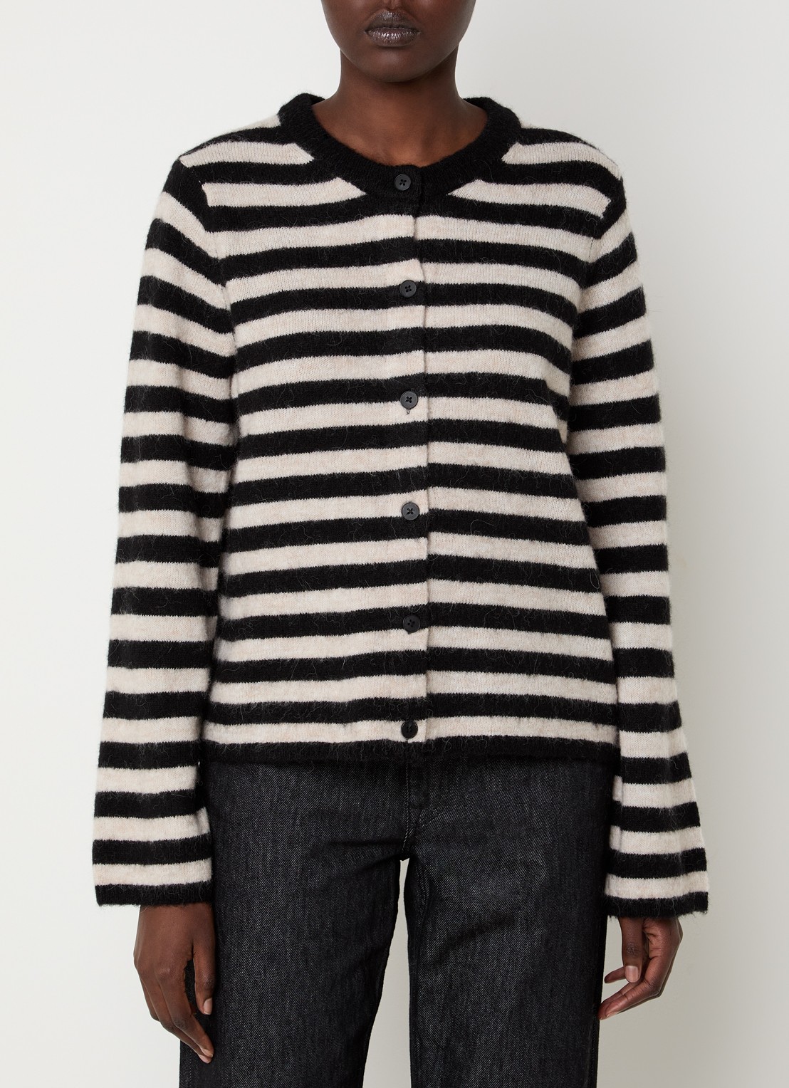 Selected Lulu grofgebreid vest in alpaca wolblend met streepprint - detail 4 zwart