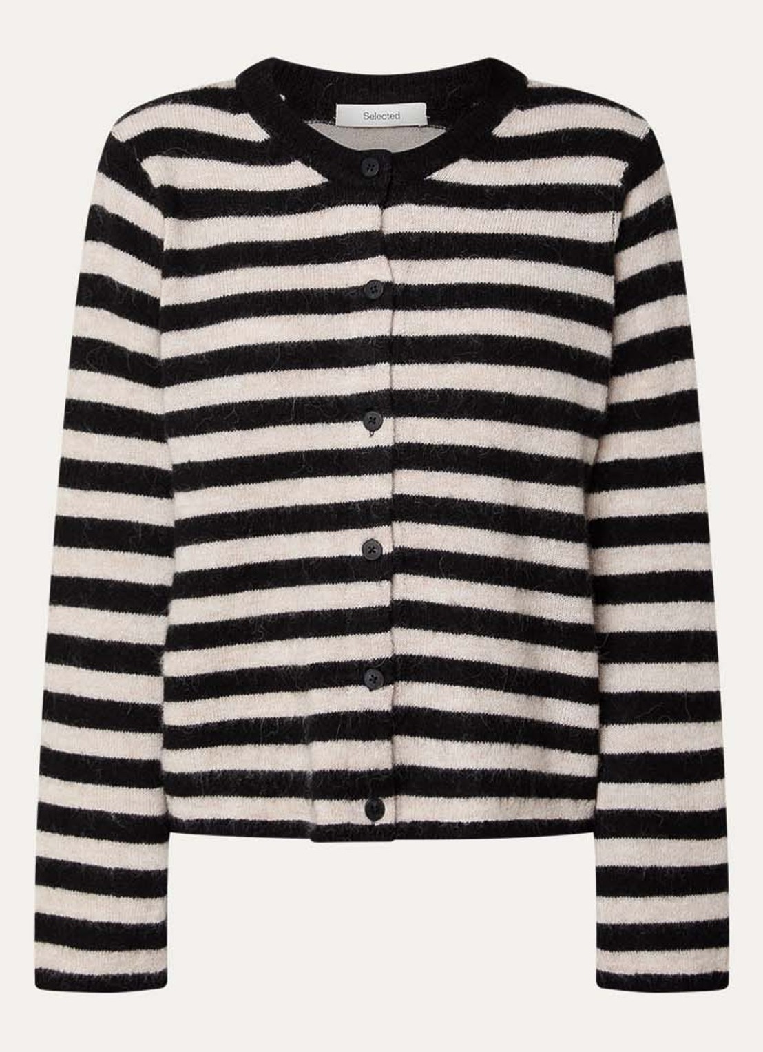 Selected Lulu grofgebreid vest in alpaca wolblend met streepprint - voorkant 2 zwart