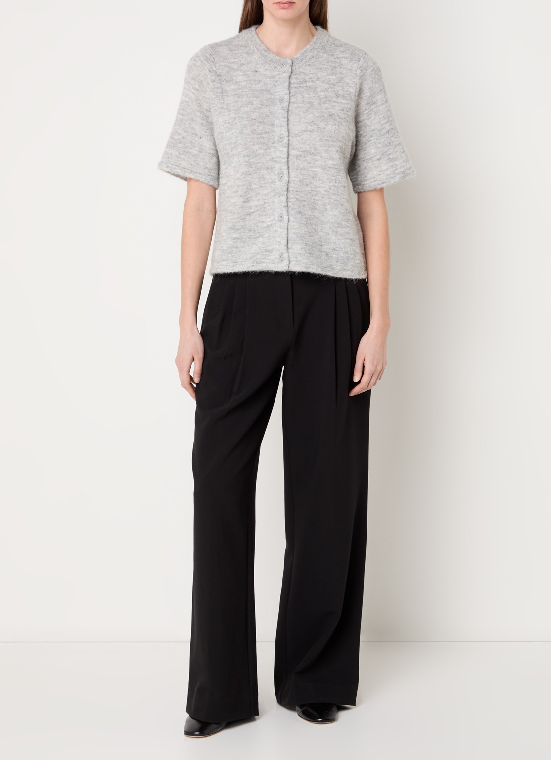 Selected Lulu grofgebreid vest in alpaca wolblend - voorkant 3 lichtgrijs