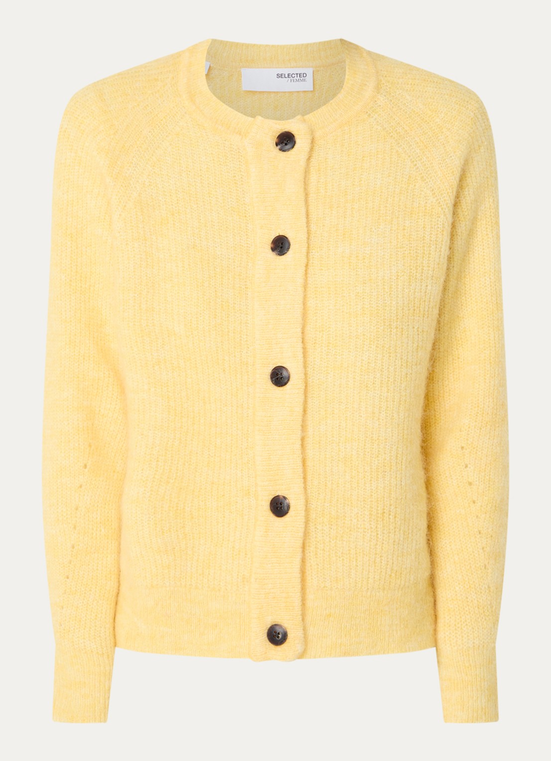 Selected Lulu grofgebreid vest in alpaca wolblend - voorkant 3 geel