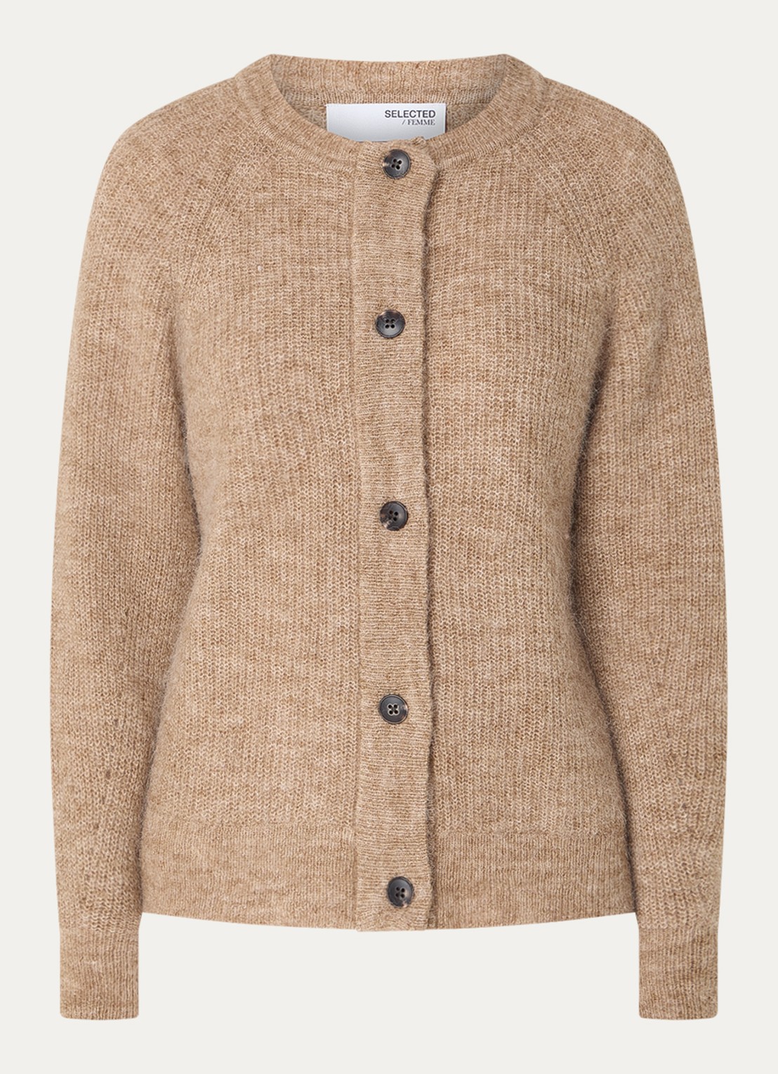 Selected Lulu grofgebreid vest in alpaca wolblend - voorkant camel