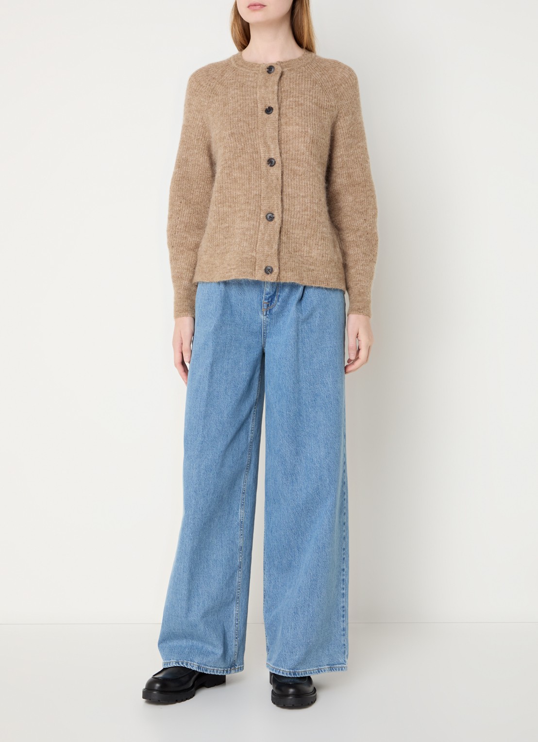 Selected Lulu grofgebreid vest in alpaca wolblend - voorkant 2 camel