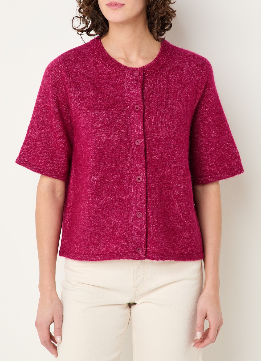 Selected Lulu grofgebreid vest in alpaca wolblend - detail 4 cranberryrood