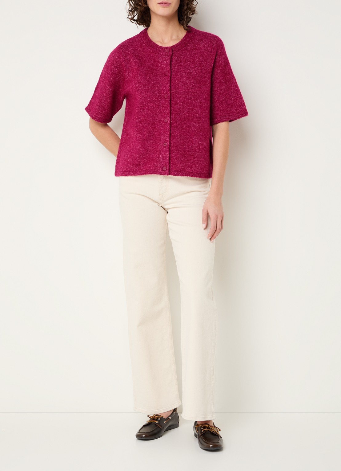 Selected Lulu grofgebreid vest in alpaca wolblend - voorkant 3 cranberryrood