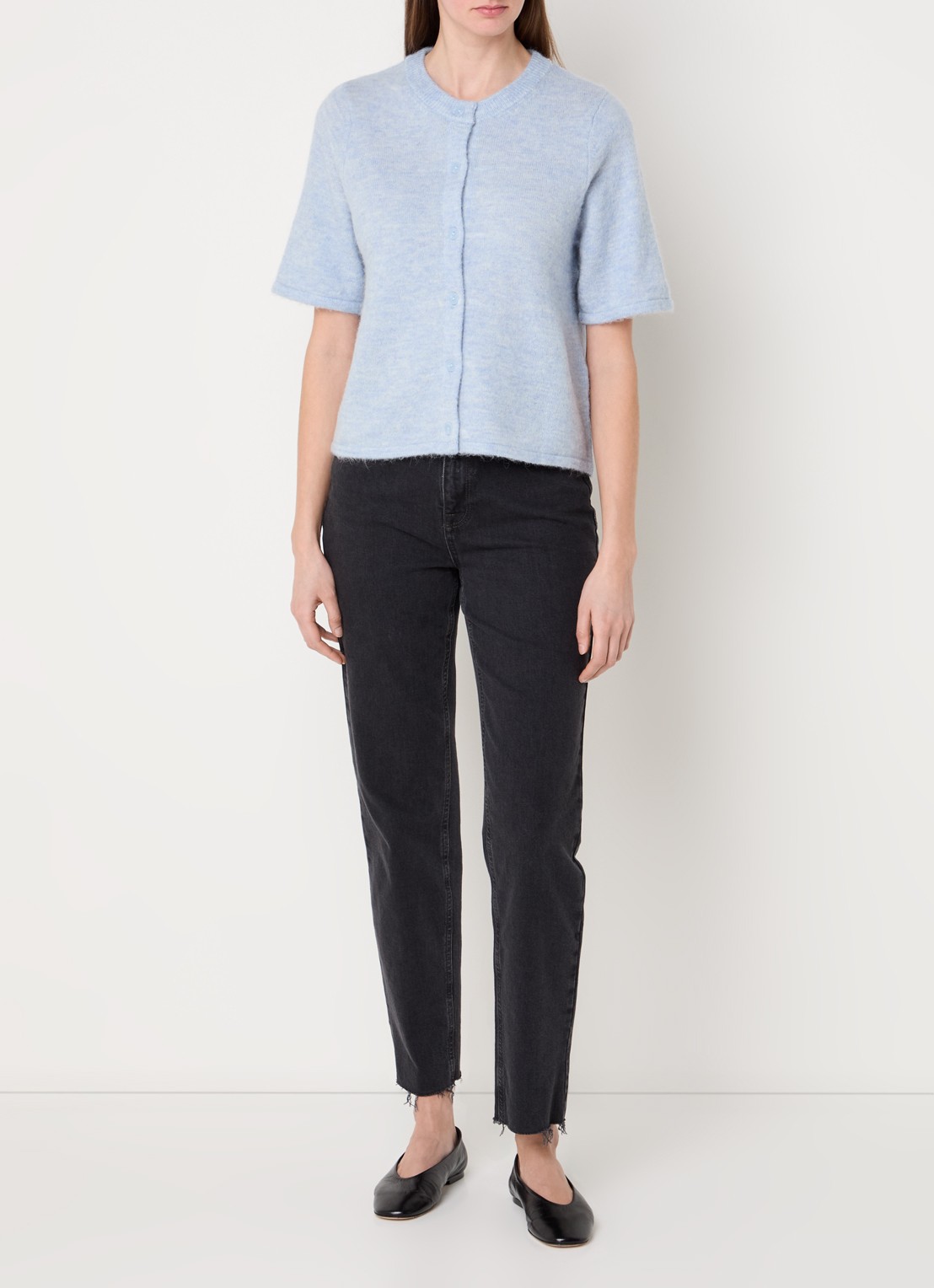 Selected Lulu grofgebreid vest in alpaca wolblend - voorkant 4 blauw