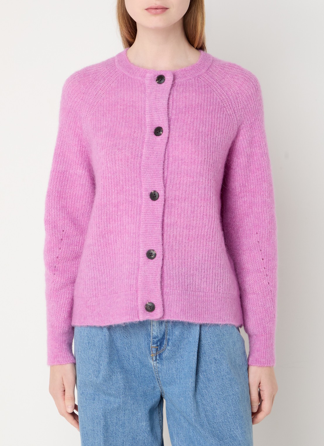 Selected Lulu grofgebreid vest in alpaca wolblend - detail roze