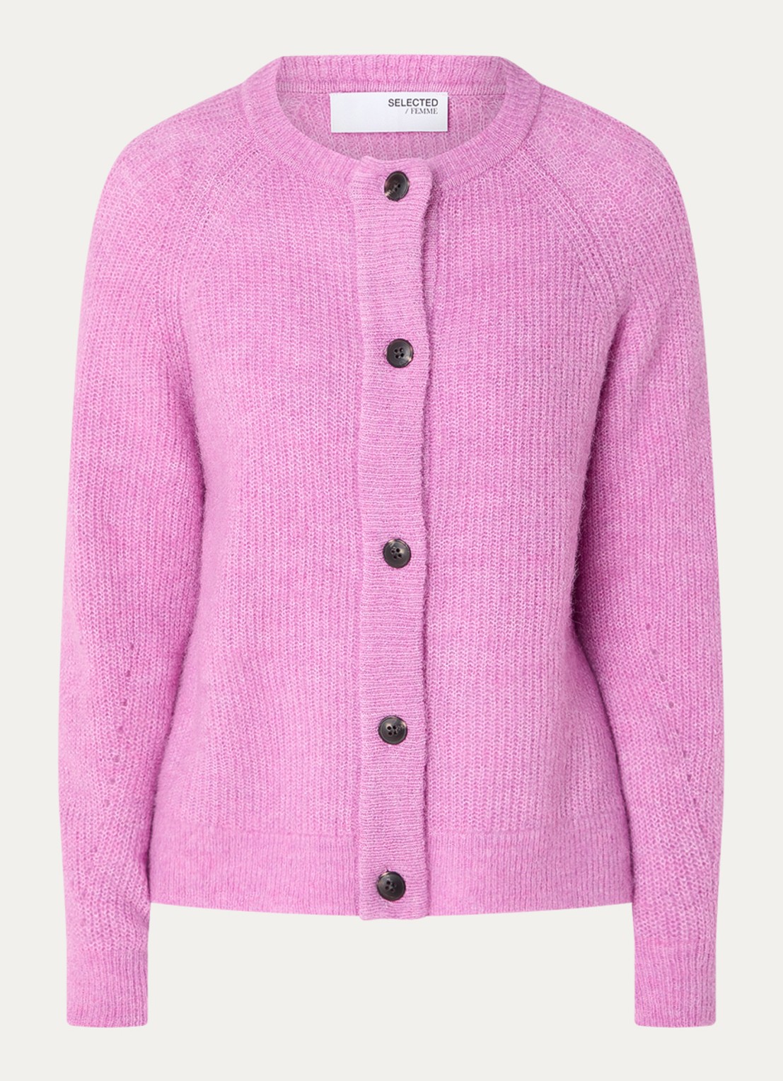 Selected Lulu grofgebreid vest in alpaca wolblend - voorkant 2 roze