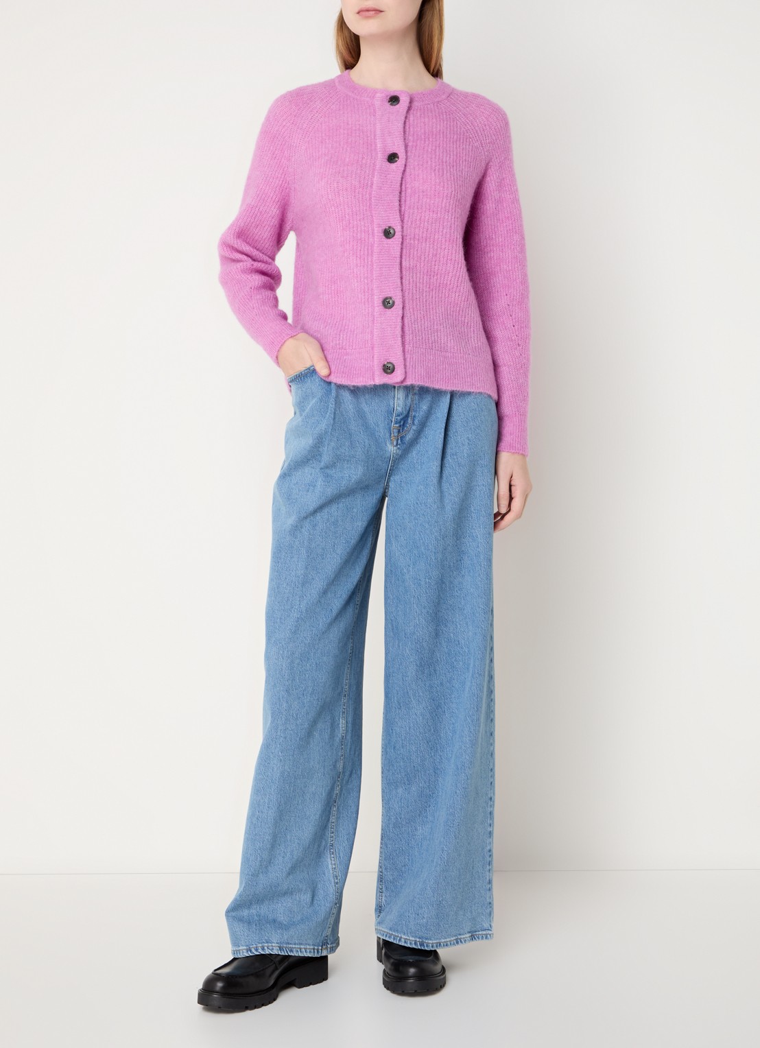Selected Lulu grofgebreid vest in alpaca wolblend - voorkant 3 roze