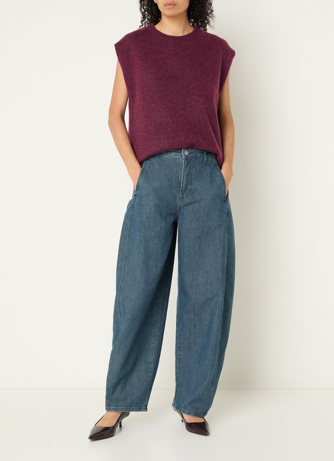 Selected Lulu grofgebreide spencer in alpaca wolblend - voorkant 4 bordeauxrood
