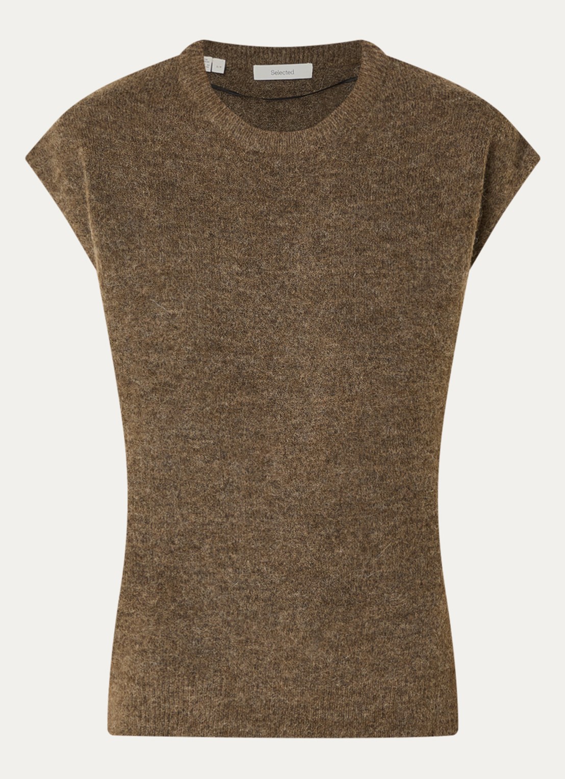 Selected Lulu grofgebreide spencer in alpaca wolblend - voorkant 3 bruin