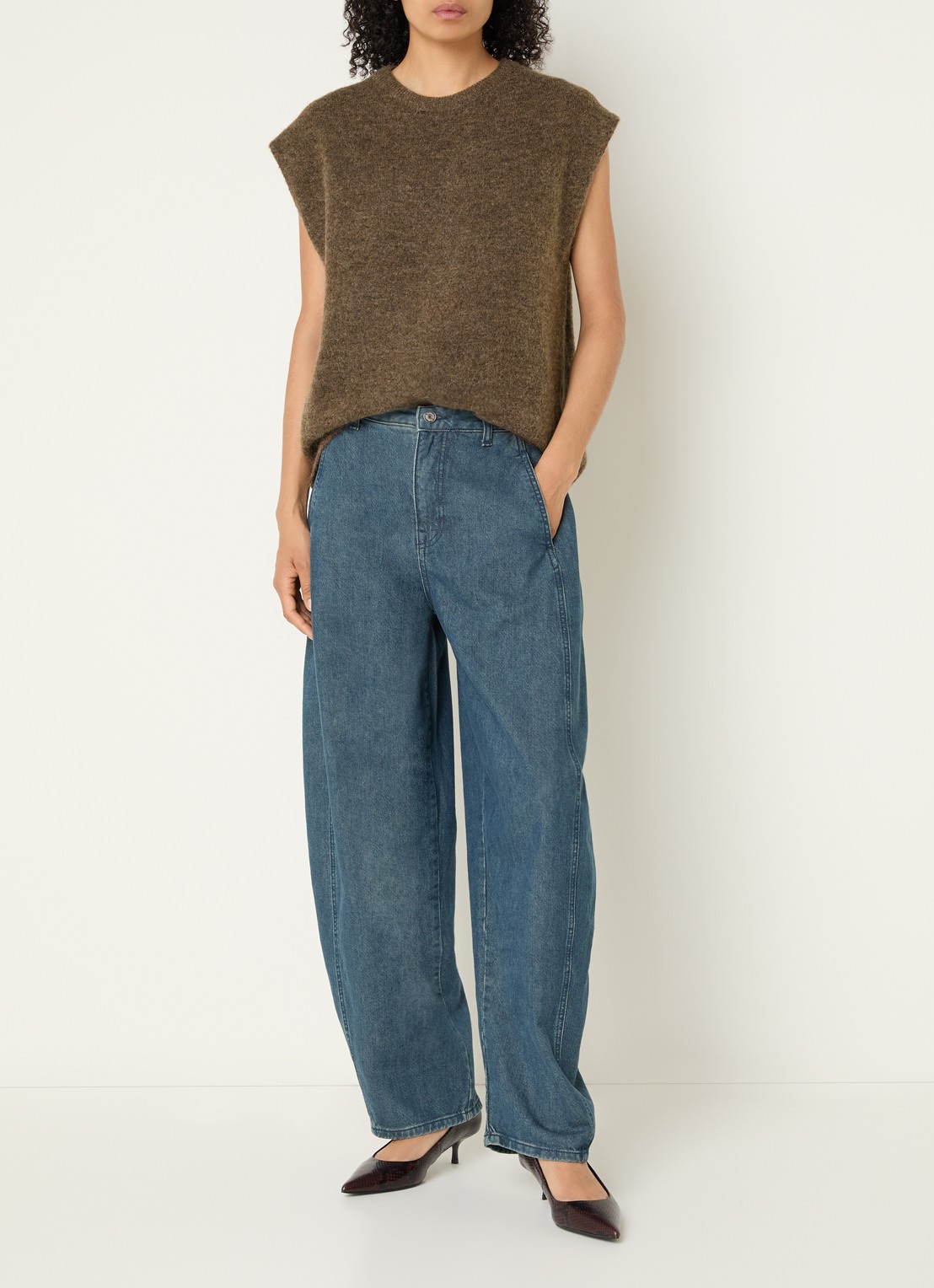 Selected Lulu grofgebreide spencer in alpaca wolblend - voorkant 4 bruin