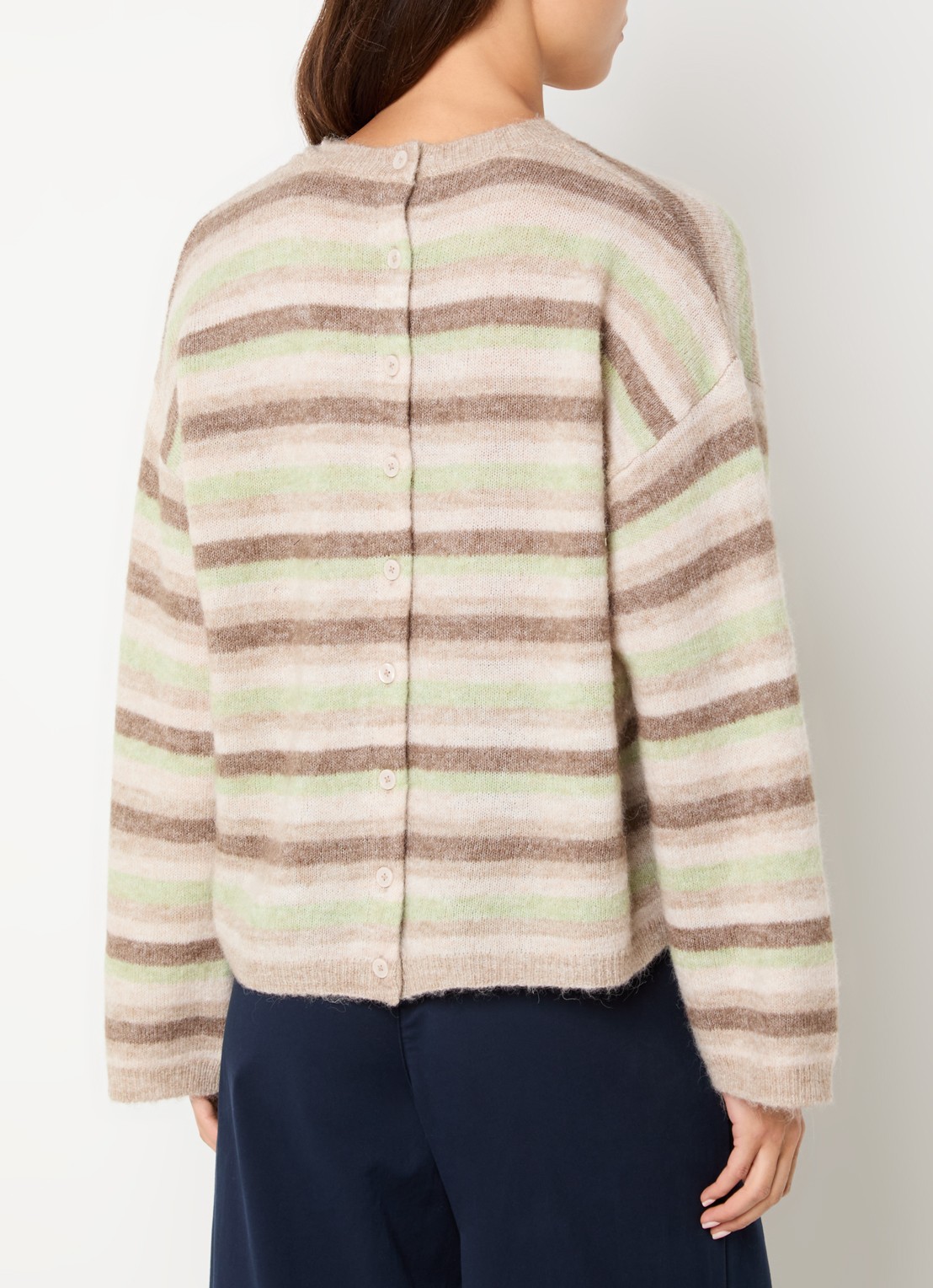 Selected Lulu grofgebreide trui in alpaca wolblend met streepprint - achterkant 3 donkerbeige