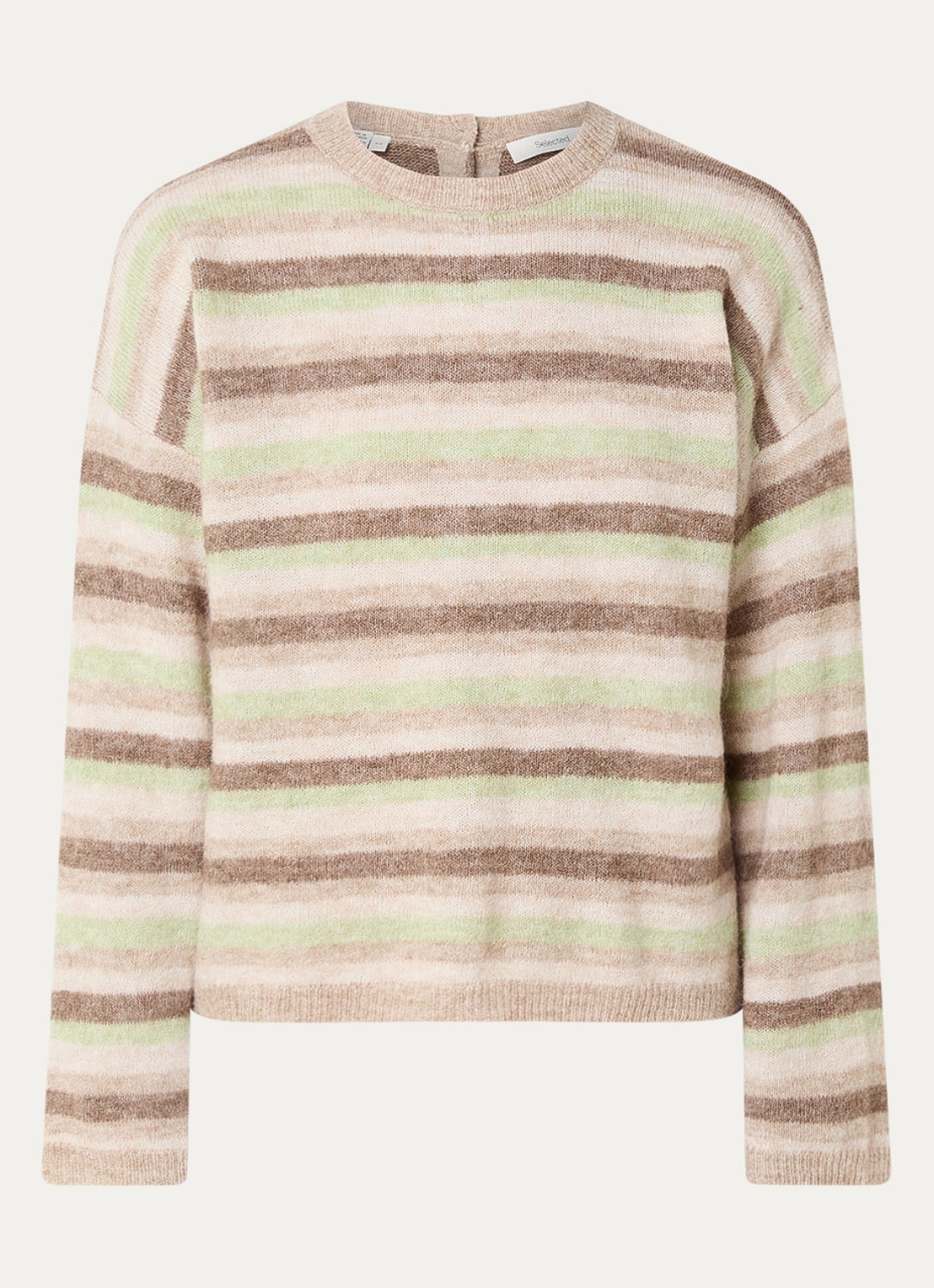 Selected Lulu grofgebreide trui in alpaca wolblend met streepprint - voorkant donkerbeige