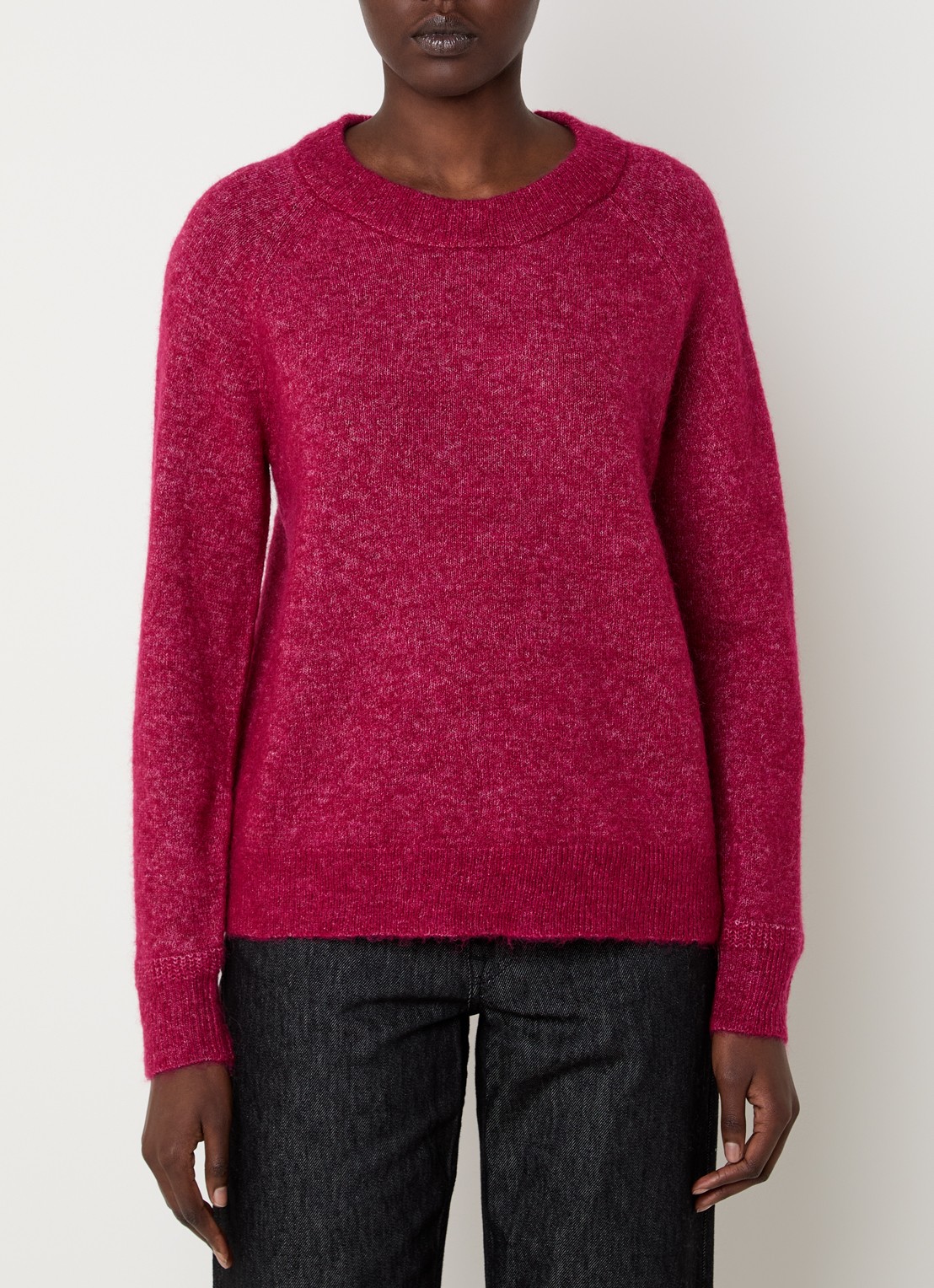 Selected Lulu grofgebreide trui in alpaca wolblend - detail 2 cranberryrood