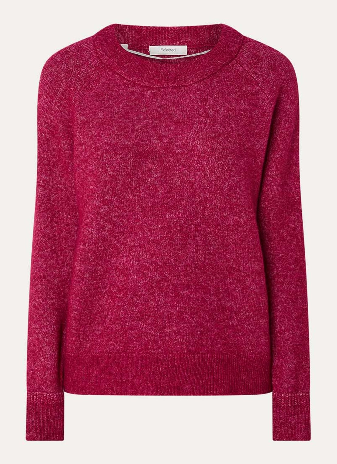 Selected Lulu grofgebreide trui in alpaca wolblend - voorkant 3 cranberryrood