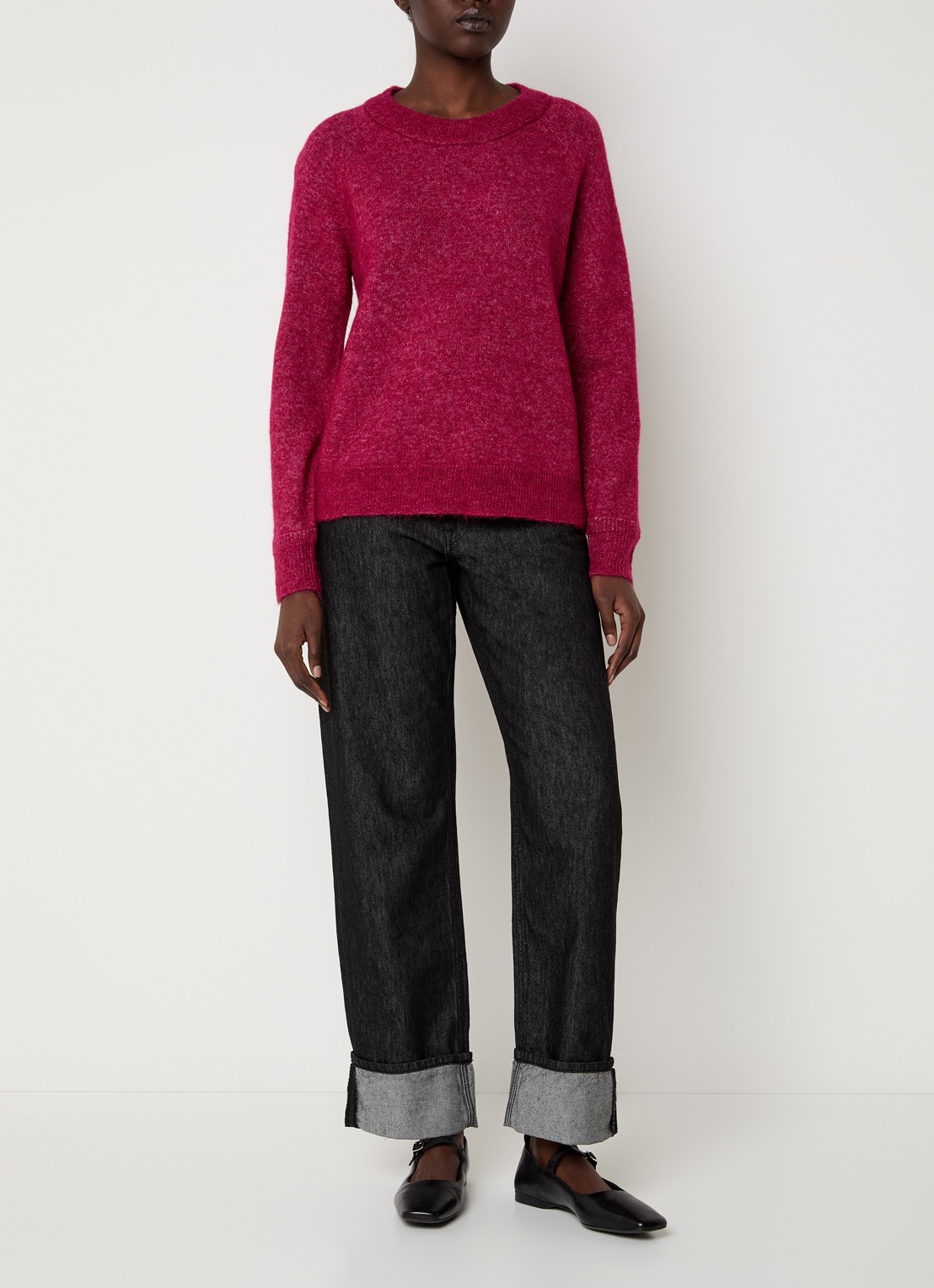 Selected Lulu grofgebreide trui in alpaca wolblend - voorkant 4 cranberryrood