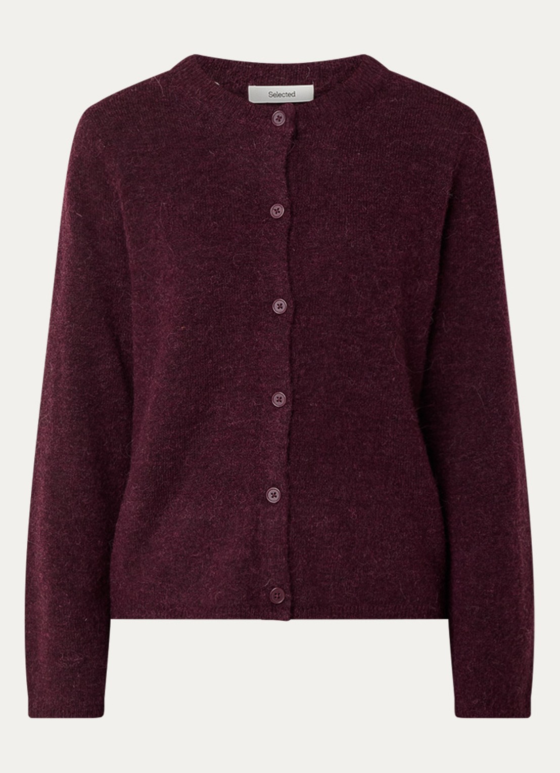 Selected Lulu grofgebreide vest in wolblend - voorkant 3 aubergine