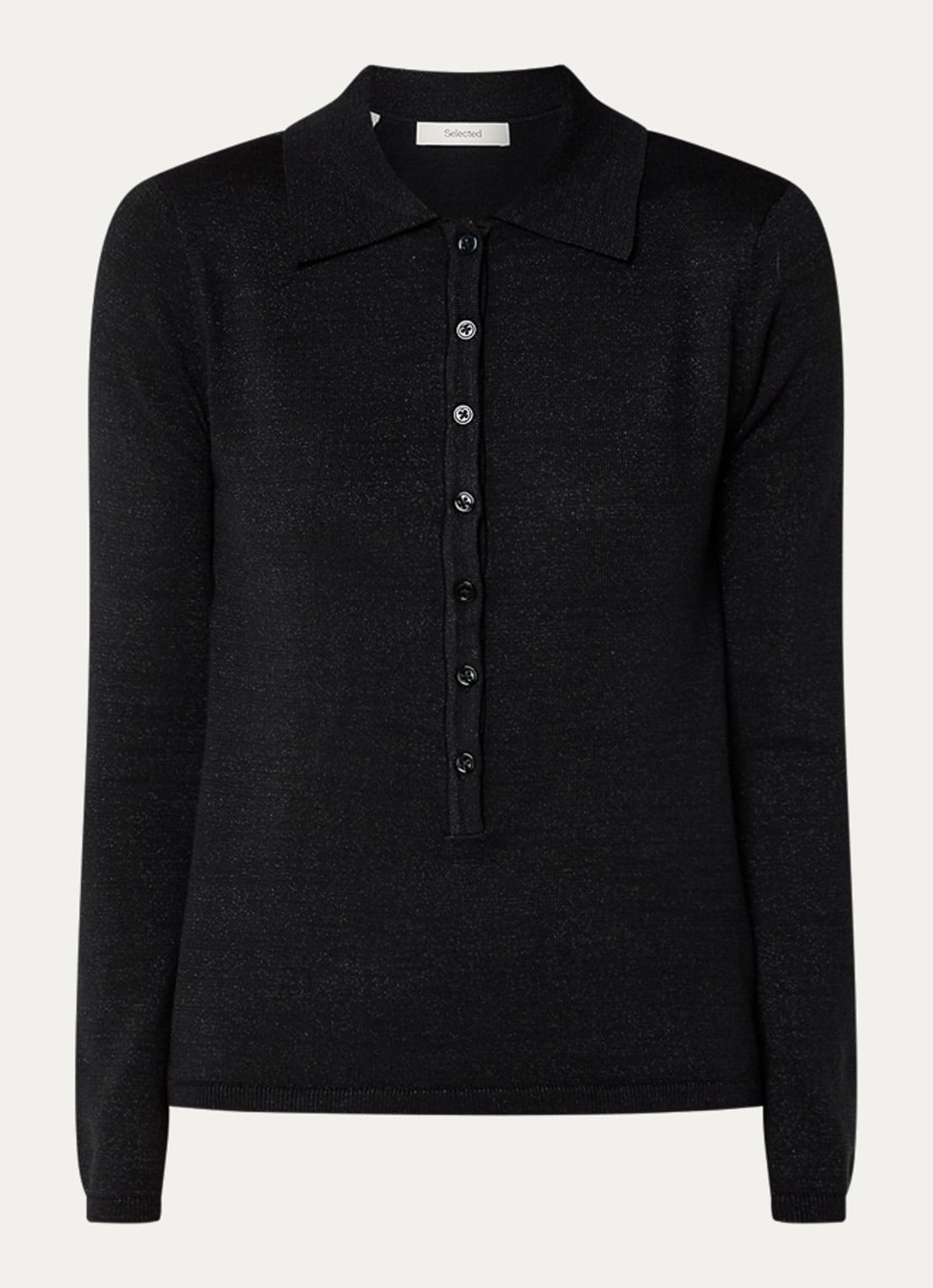 Selected Lura top  met lurex en polokraag - voorkant 3 zwart
