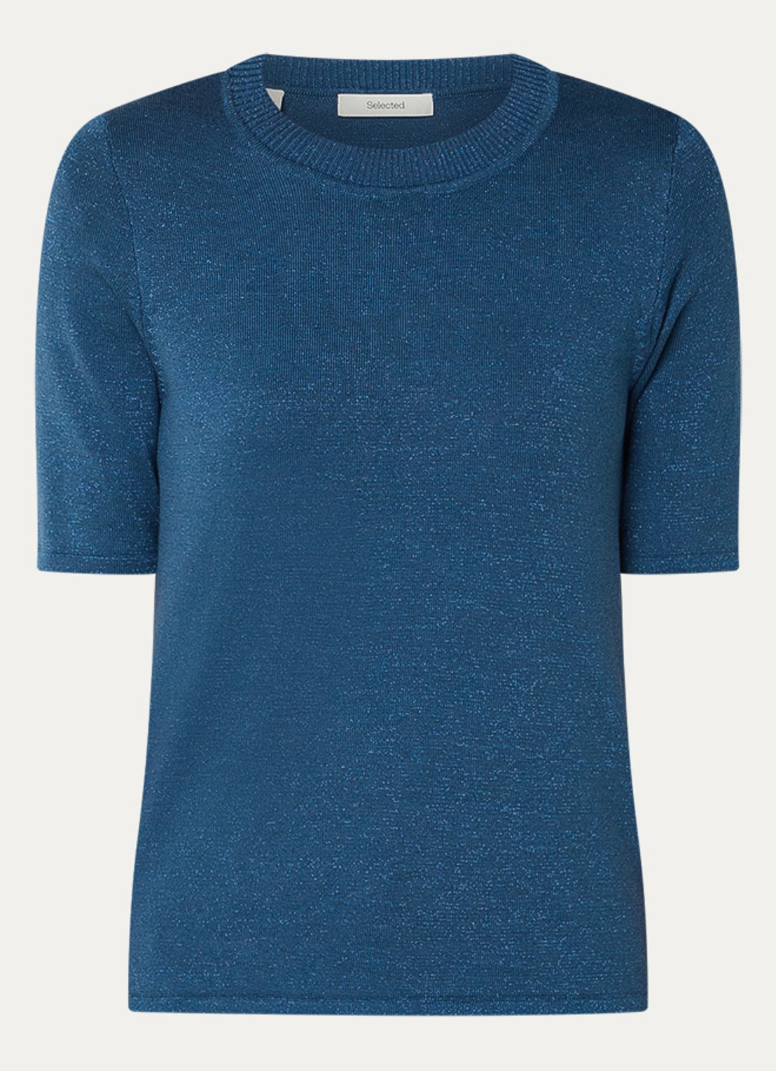 Selected Lura trui  met lurex - voorkant 2 staalblauw
