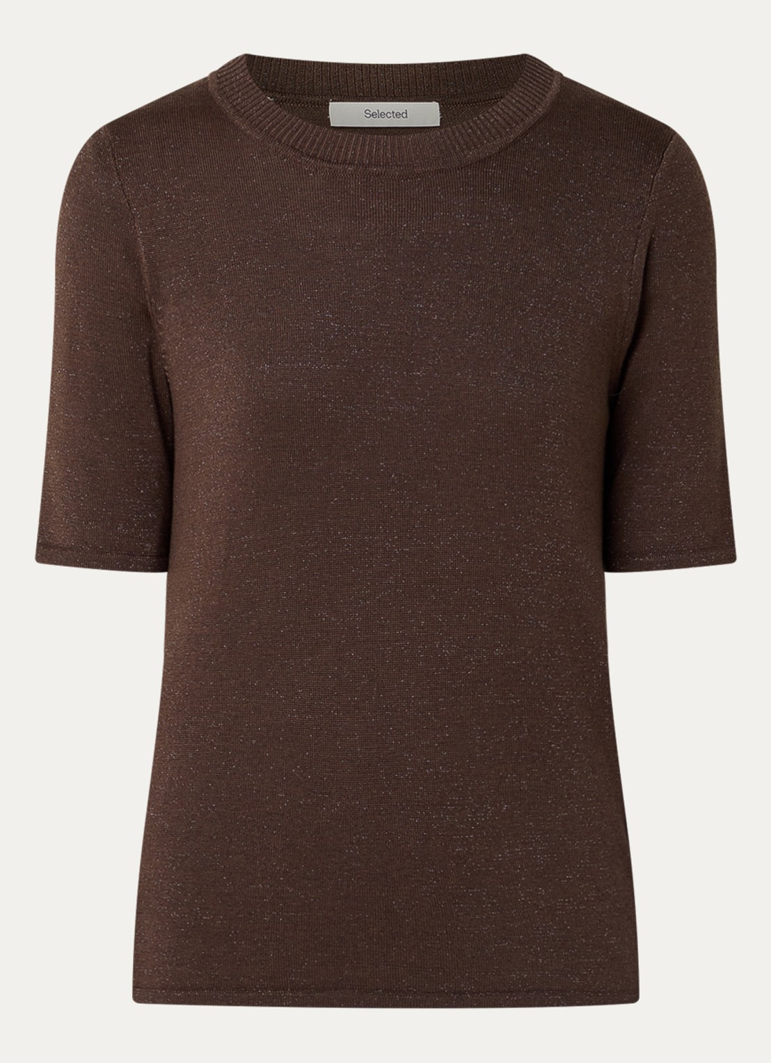 Selected Lura trui  met lurex - voorkant bruin