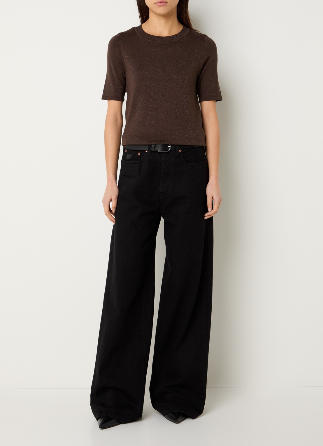 Selected Lura trui  met lurex - voorkant 2 bruin