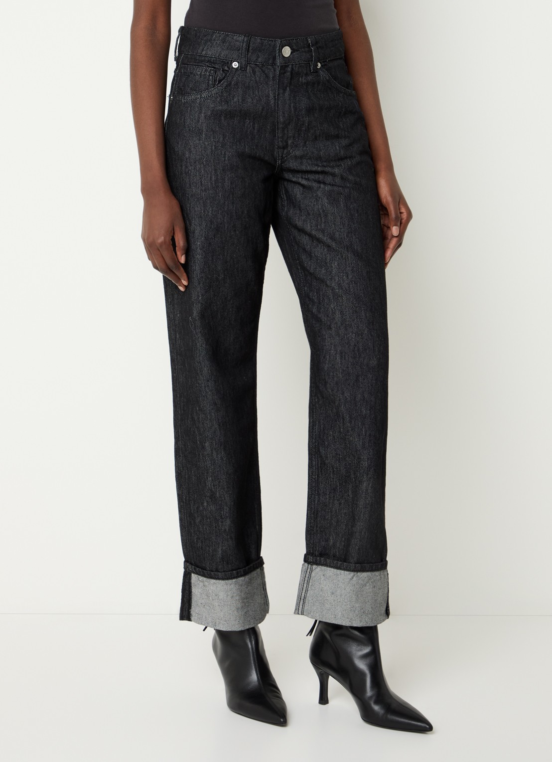 Selected Lyra high waist straight leg jeans met donkere wassing - detail 4 indigo
