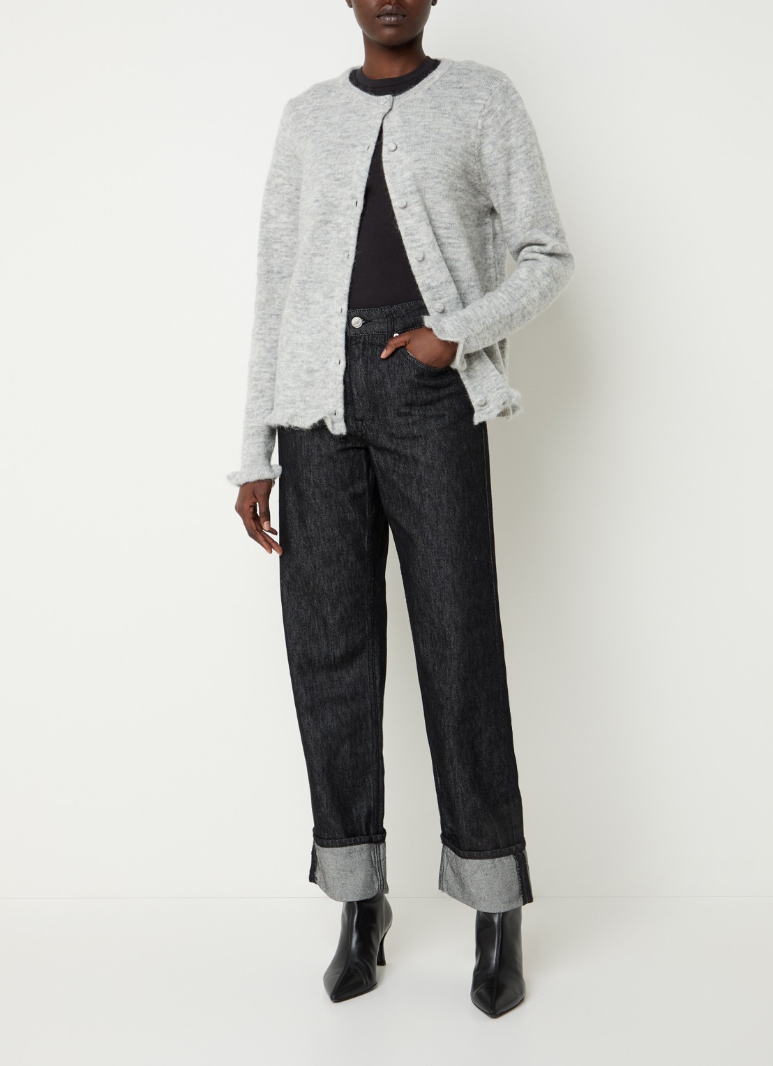 Selected Lyra high waist straight leg jeans met donkere wassing - voorkant 2 indigo