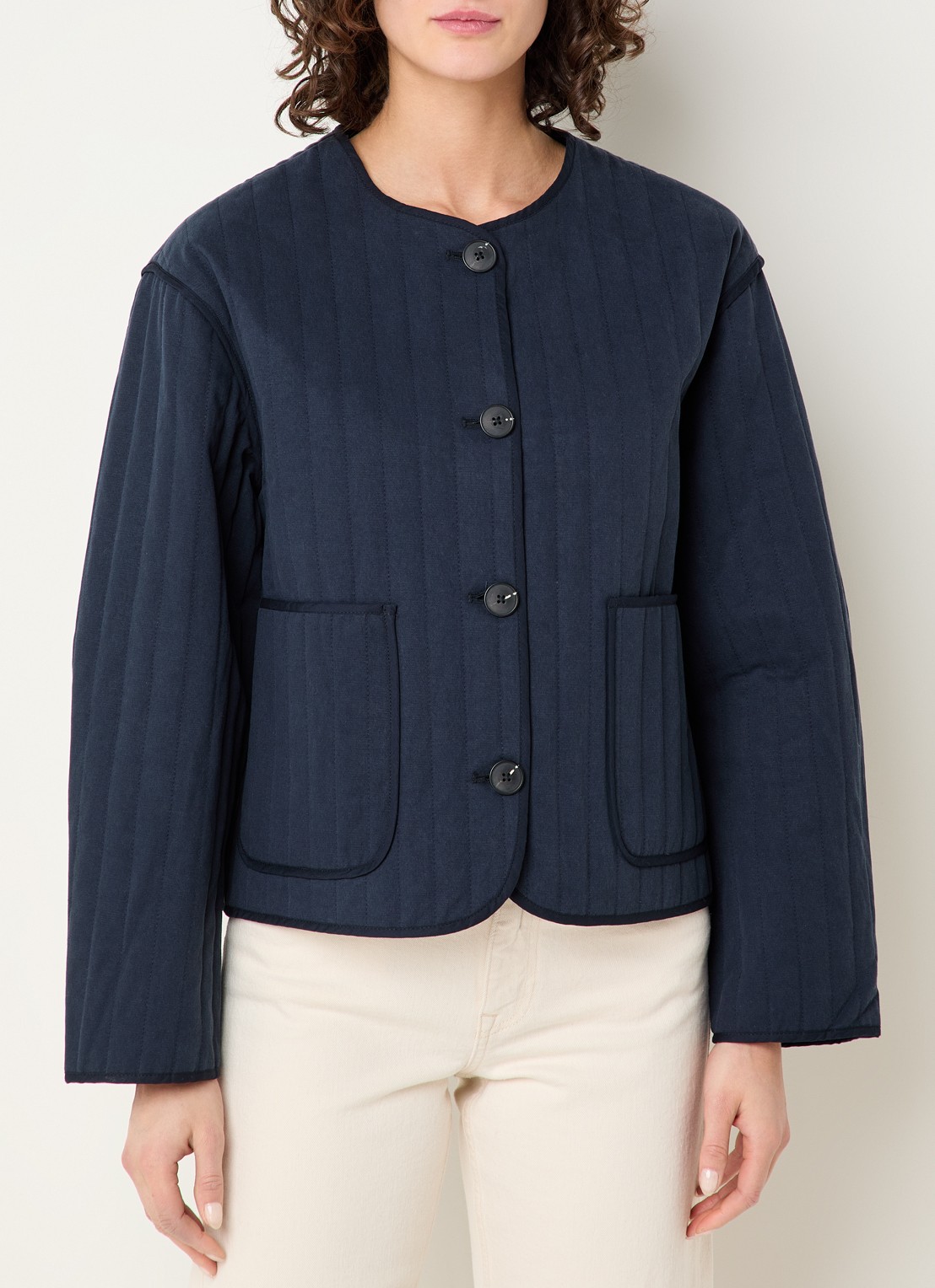 Selected Malina quilted jack met opgestikte zakken - detail indigo