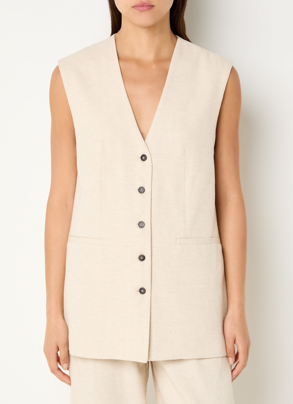 Selected Mara gilet in linnenblend - detail 4 beige