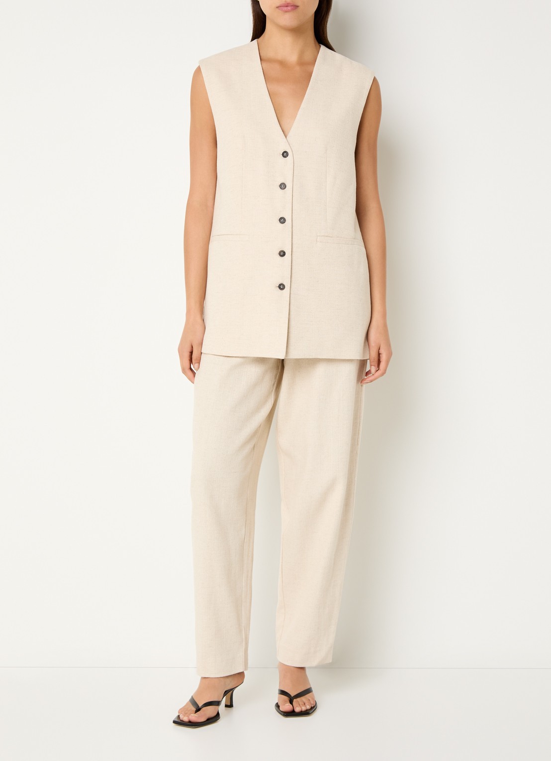 Selected Mara gilet in linnenblend - voorkant 2 beige