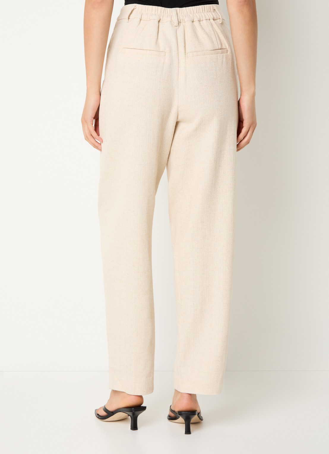 Selected Mara high waist straight fit pantalon in linnenblend met steekzakken - achterkant 2 creme