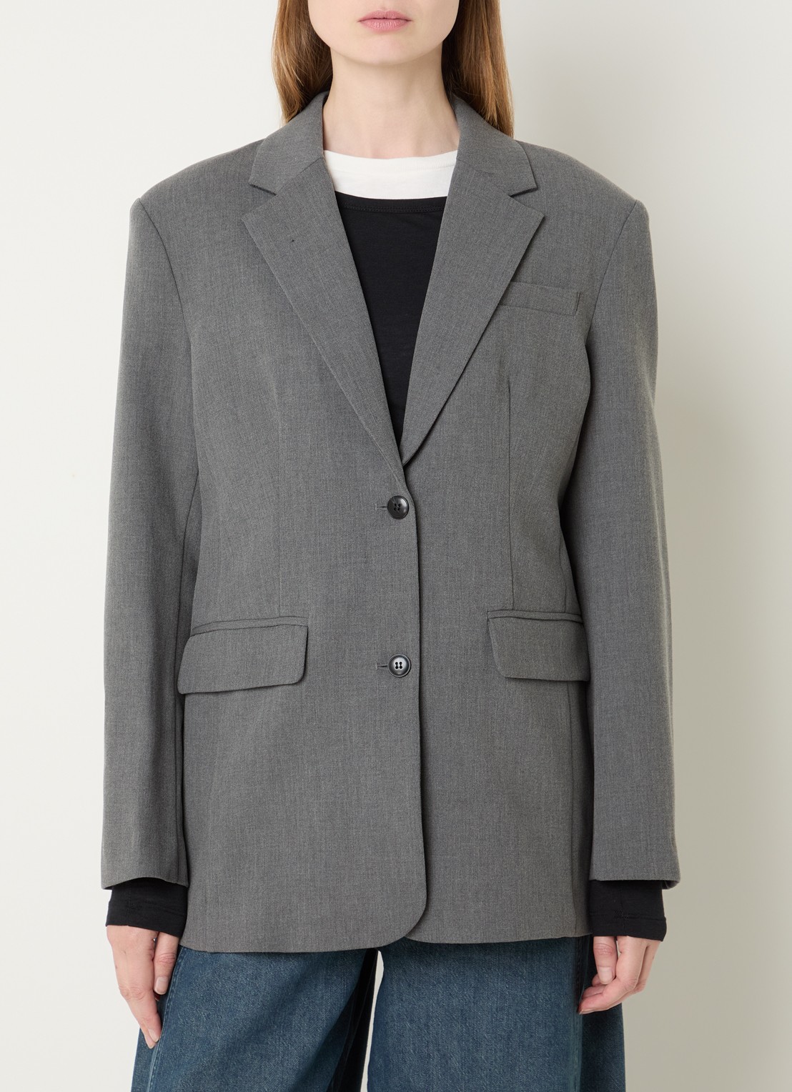 Selected Mara oversized blazer in wolblend met klepzakken - detail 2 grijs