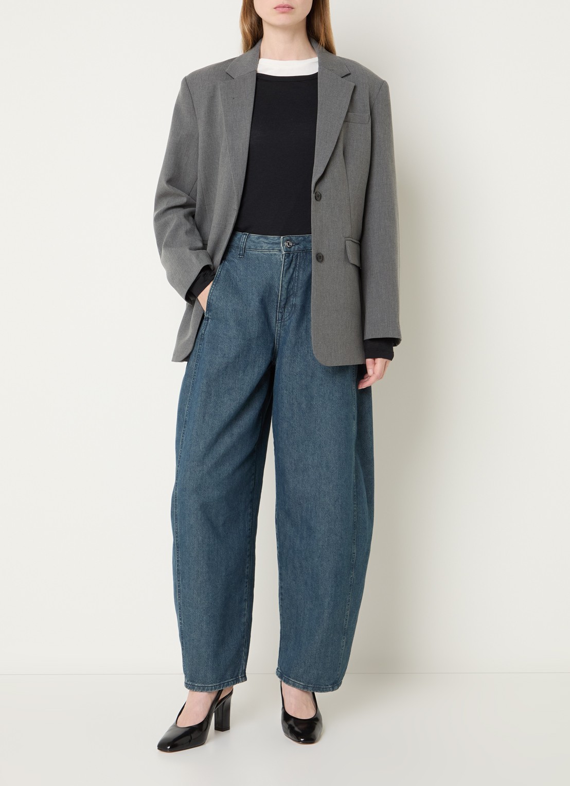 Selected Mara oversized blazer in wolblend met klepzakken - voorkant 4 grijs