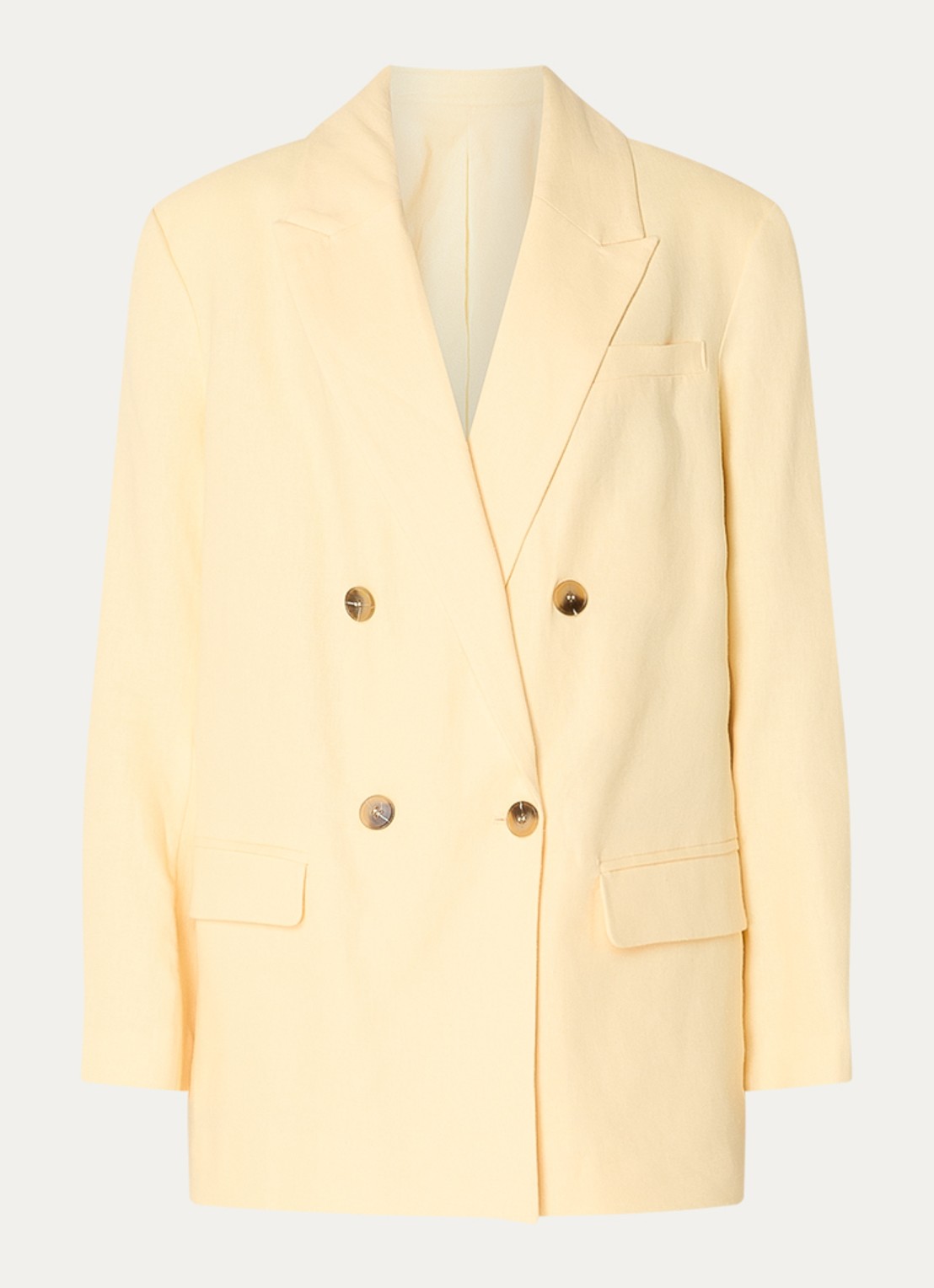 Selected Marlie oversized blazer in linnenblend met klepzakken - voorkant 2 lichtgeel