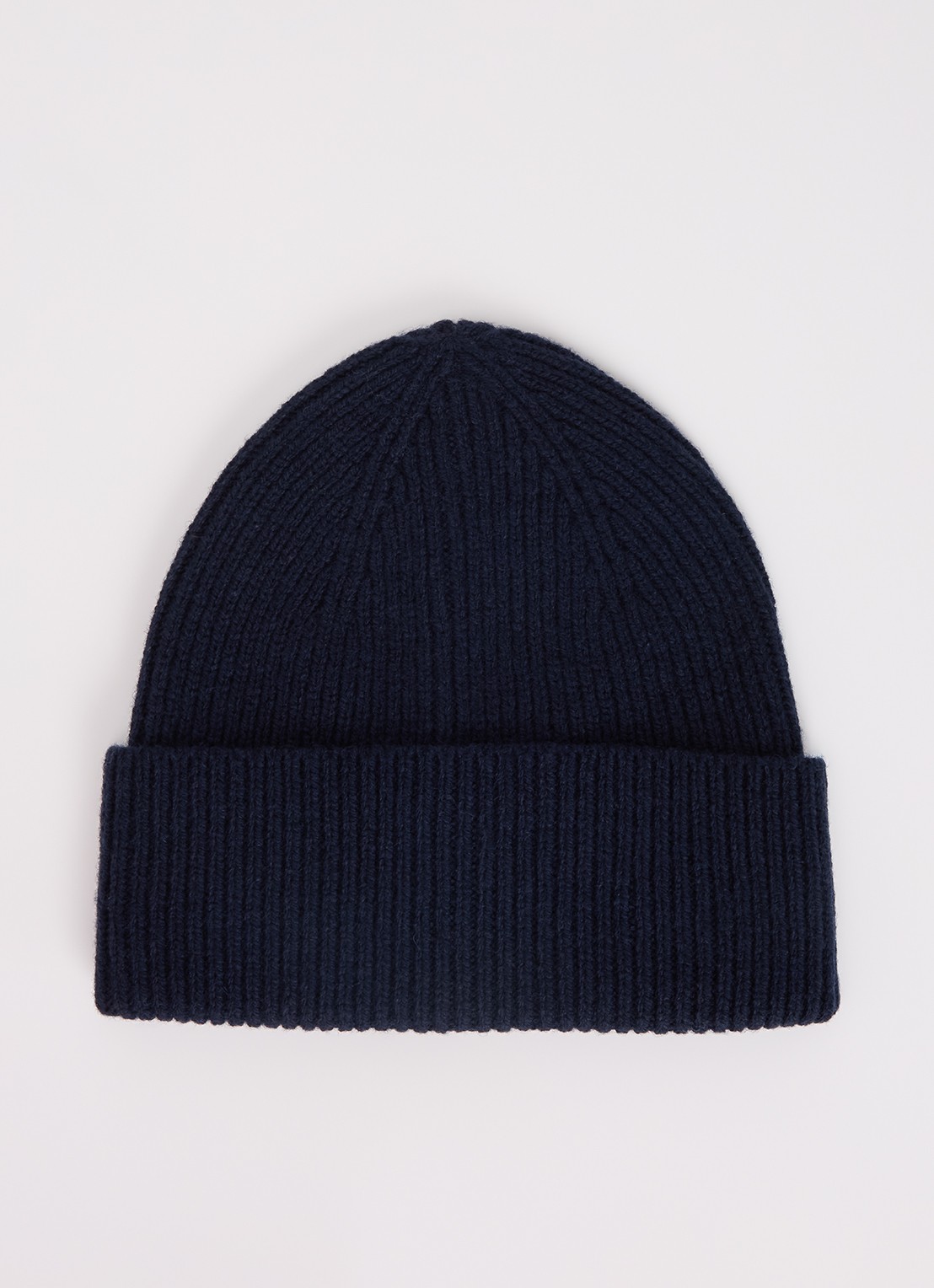 Selected Mason ribgebreide muts van merinowol - voorkant donkerblauw