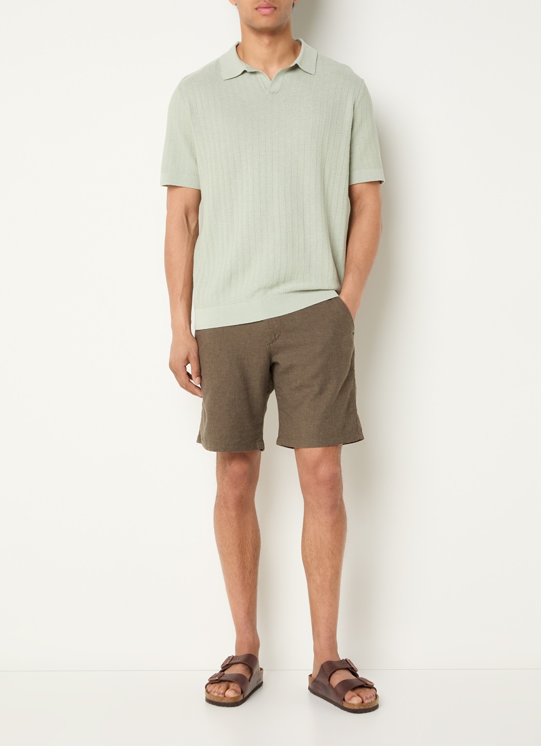 Selected Mattis regular fit polo in linnenblend - voorkant 2 lindegroen