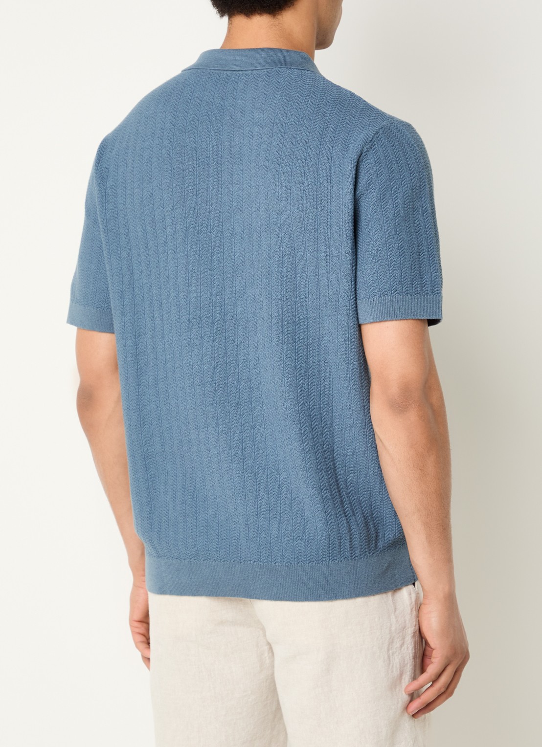 Selected Mattis regular fit polo in linnenblend - achterkant 4 blauw