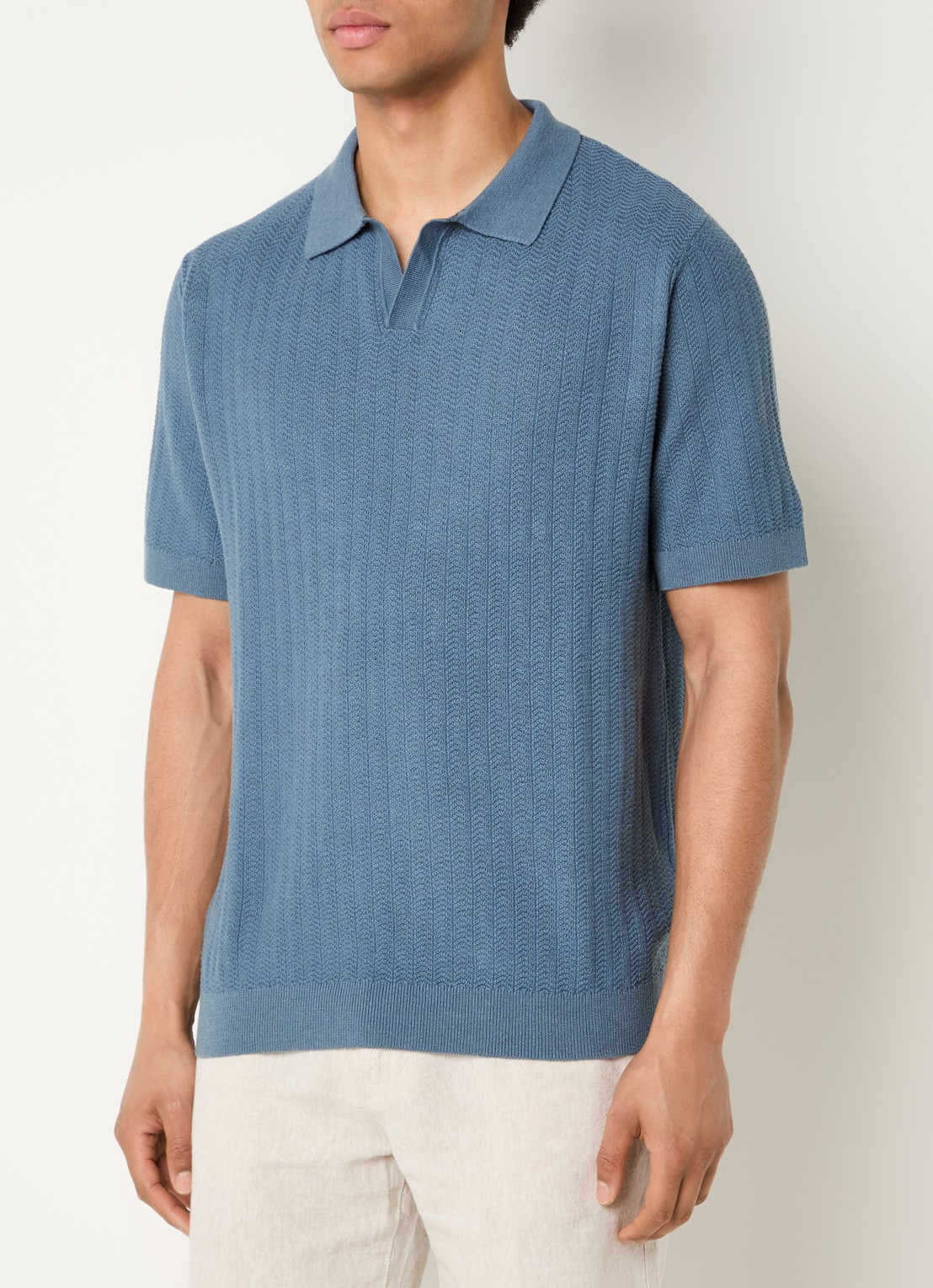 Selected Mattis regular fit polo in linnenblend - detail blauw