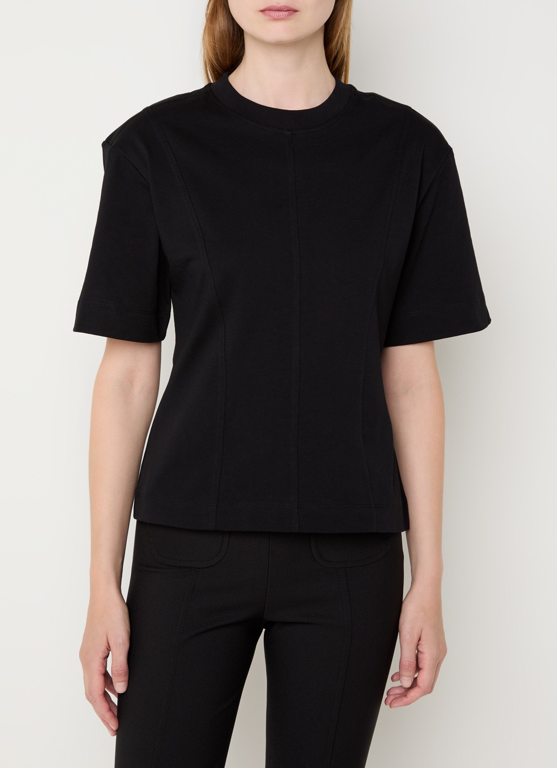 Selected Mesa T-shirt met schoudervulling en siernaad - detail 4 zwart