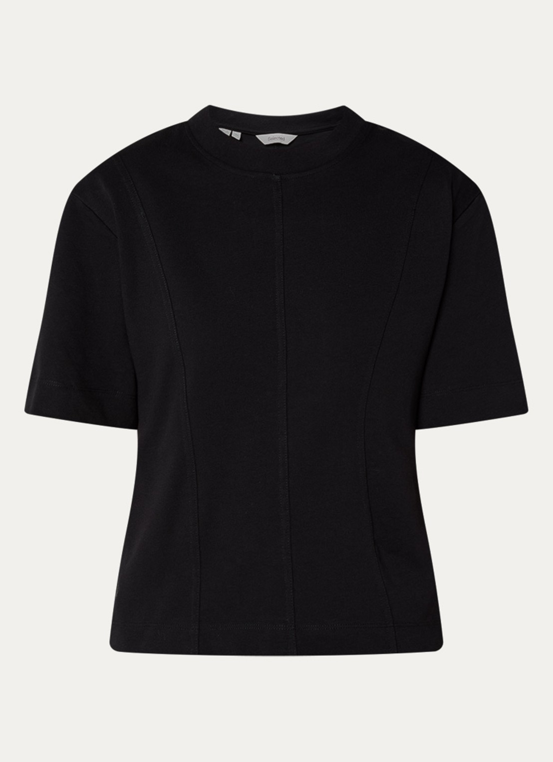 Selected Mesa T-shirt met schoudervulling en siernaad - voorkant 2 zwart