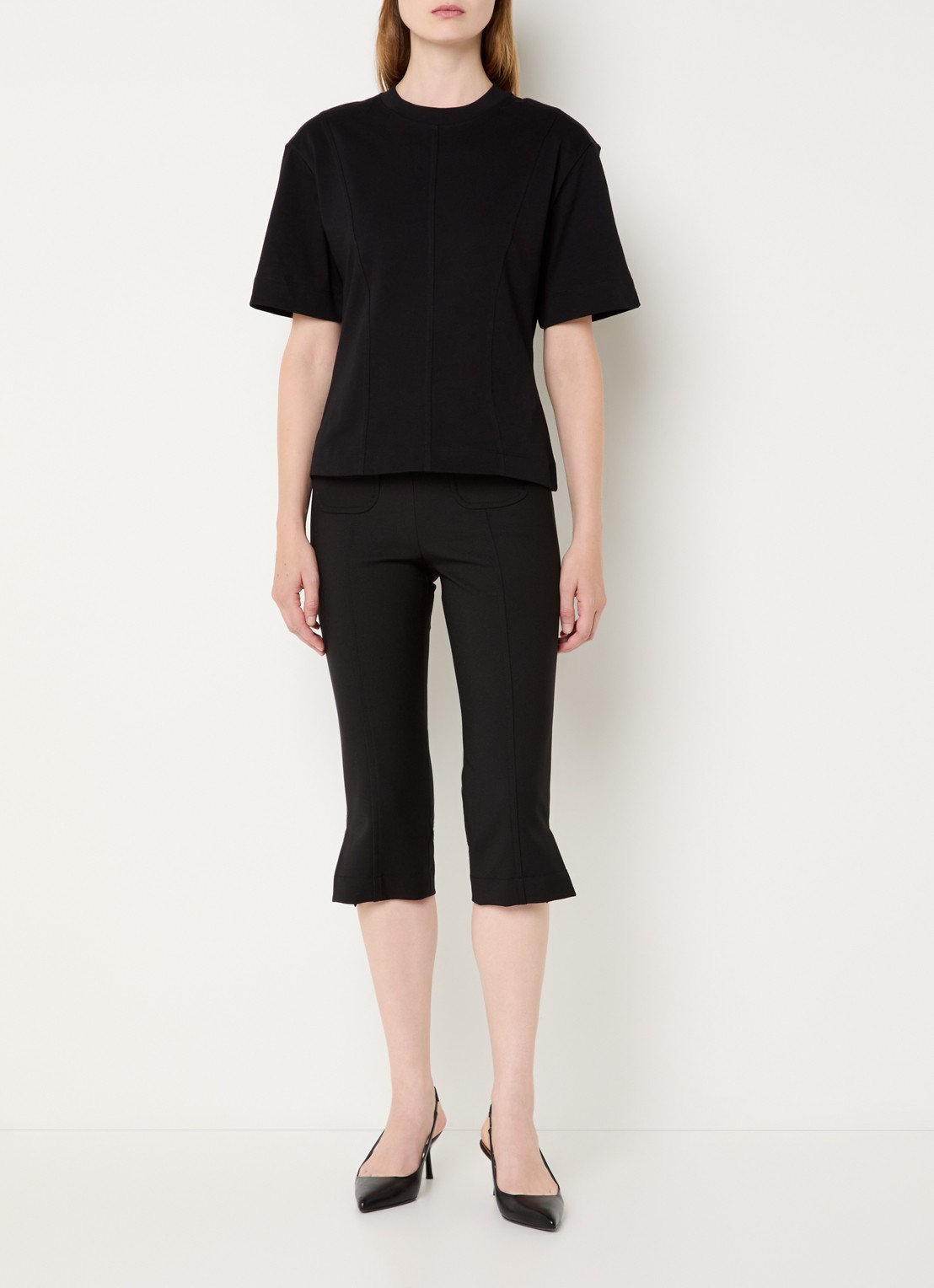 Selected Mesa T-shirt met schoudervulling en siernaad - voorkant 3 zwart