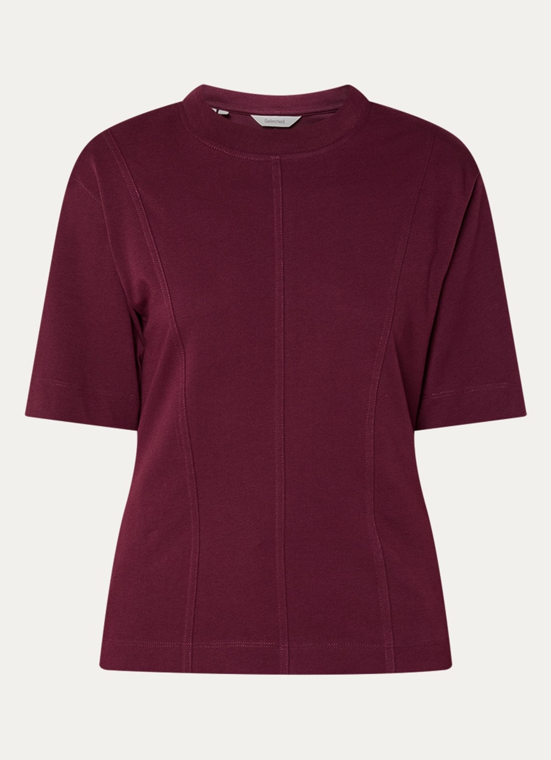 Selected Mesa T-shirt met schoudervulling en siernaad - voorkant bordeauxrood