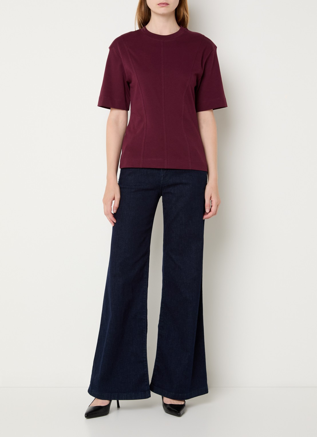 Selected Mesa T-shirt met schoudervulling en siernaad - voorkant 2 bordeauxrood