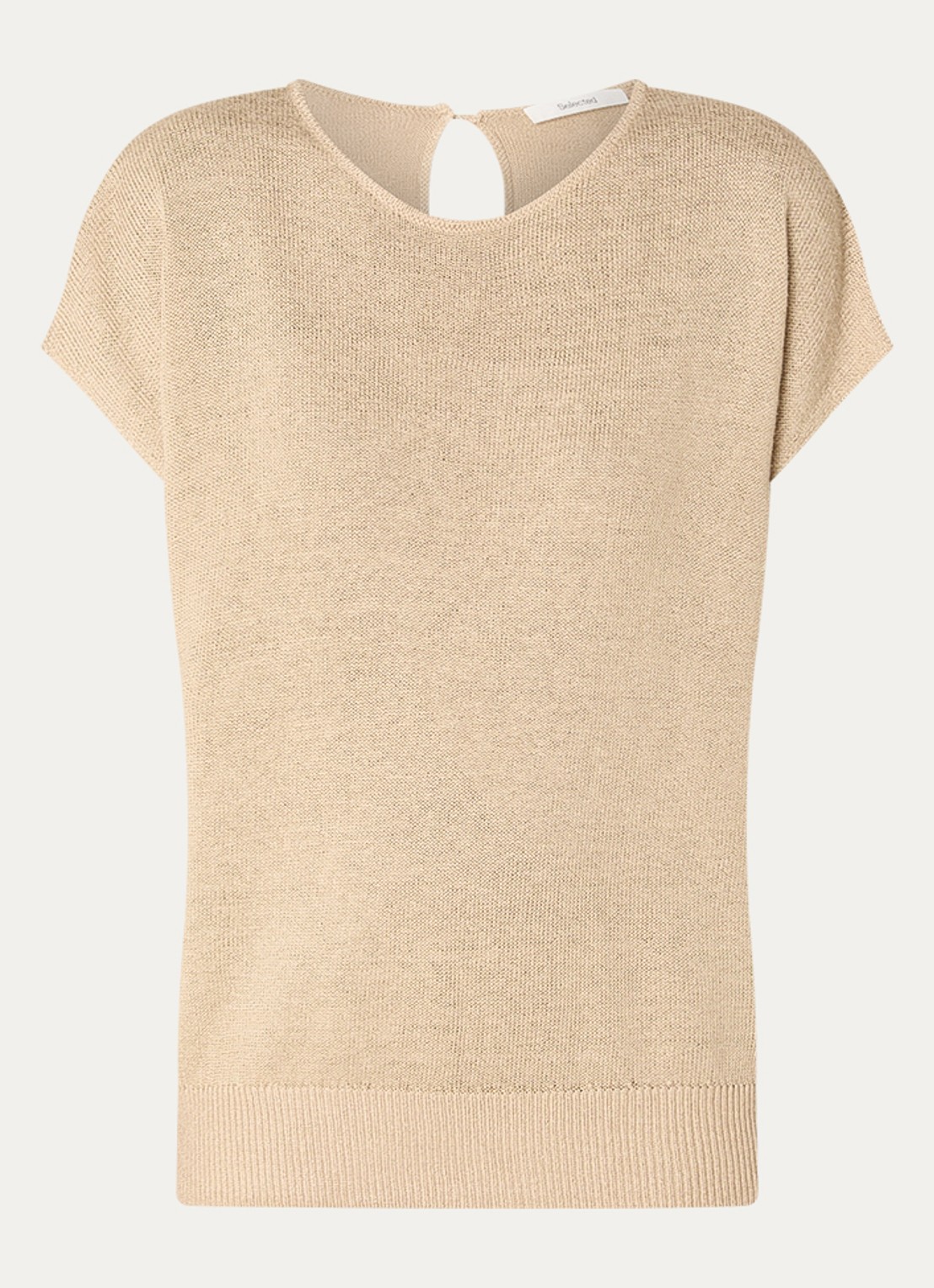 Selected Mia grofgebreide top in linnenblend met keyhole - voorkant wit