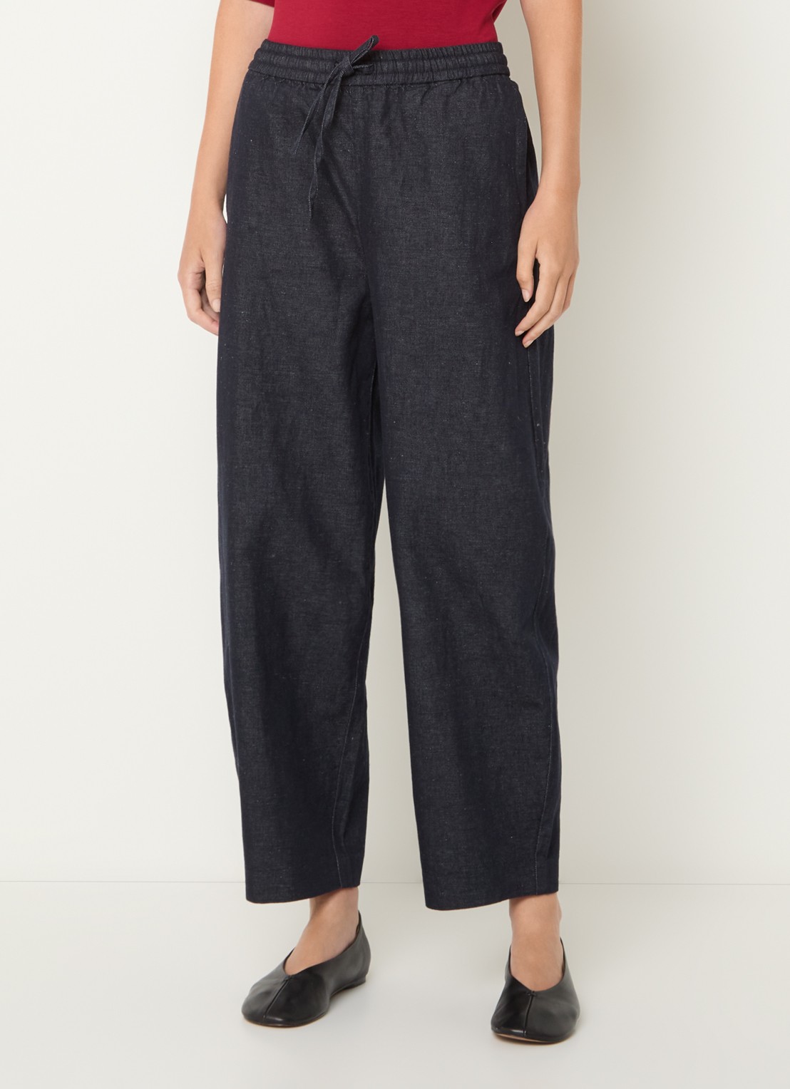 Selected Mid waist loose fit broek in linnenblend met steekzakken - detail 3 donkerblauw