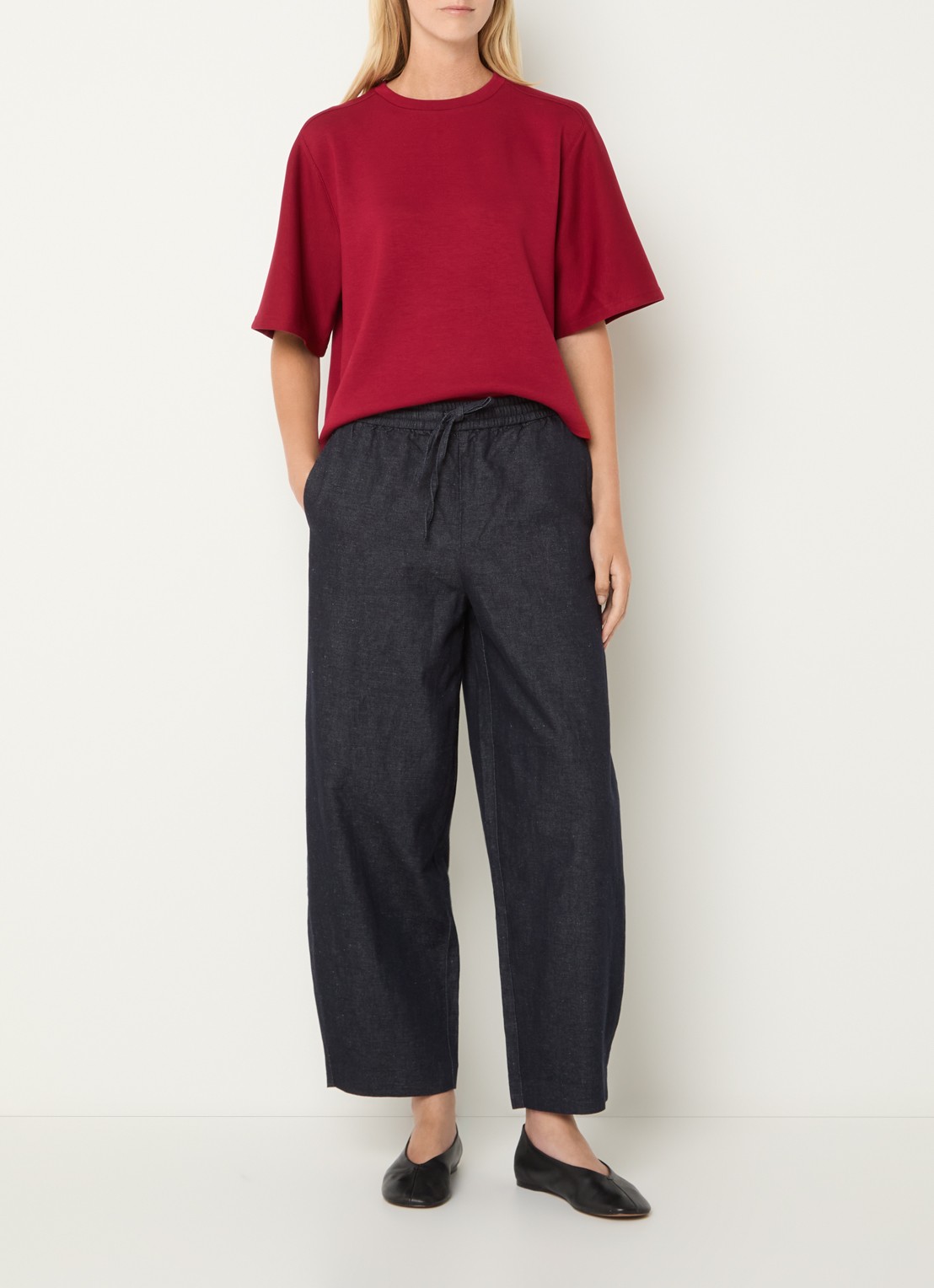 Selected Mid waist loose fit broek in linnenblend met steekzakken - voorkant 2 donkerblauw
