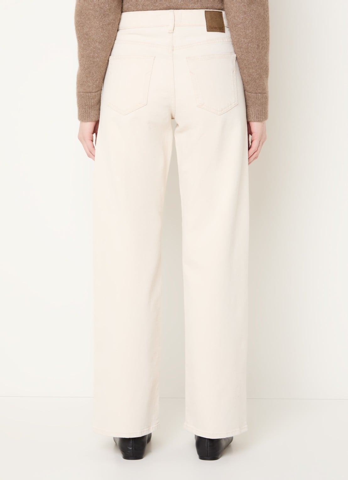 Selected Mid waist straight fit jeans met gekleurde wassing - achterkant creme