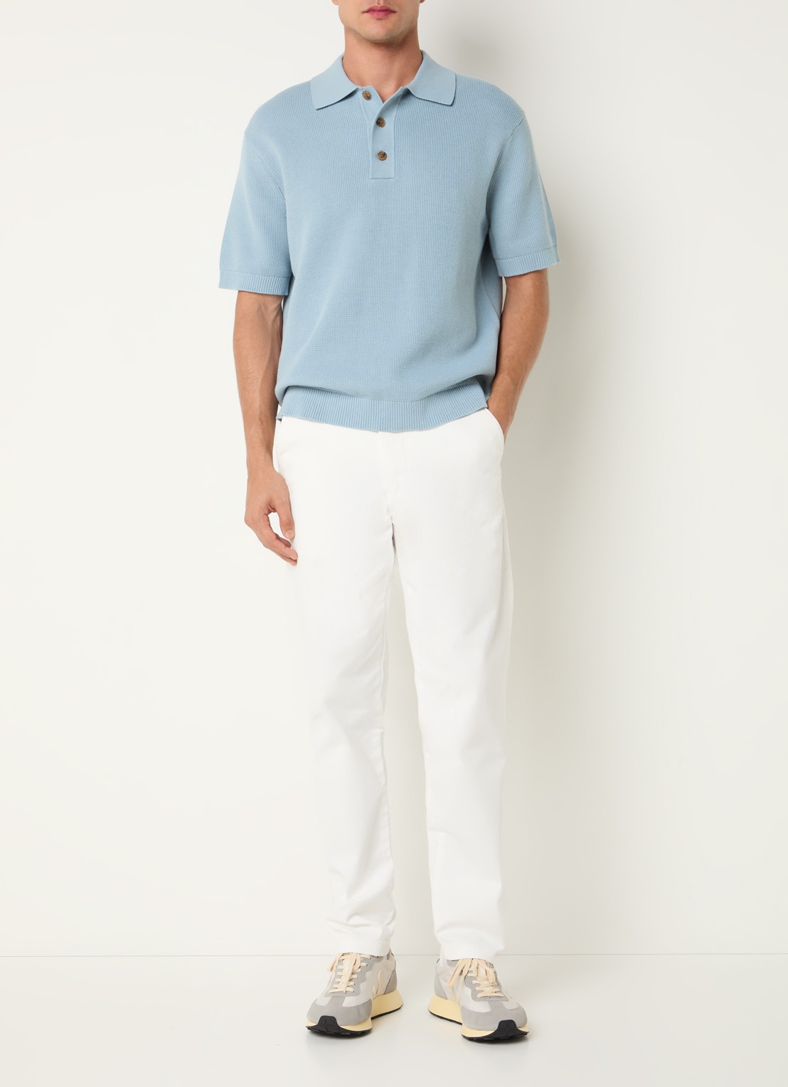 Selected Miles slim fit chino met steekzakken - voorkant 3 gebroken wit