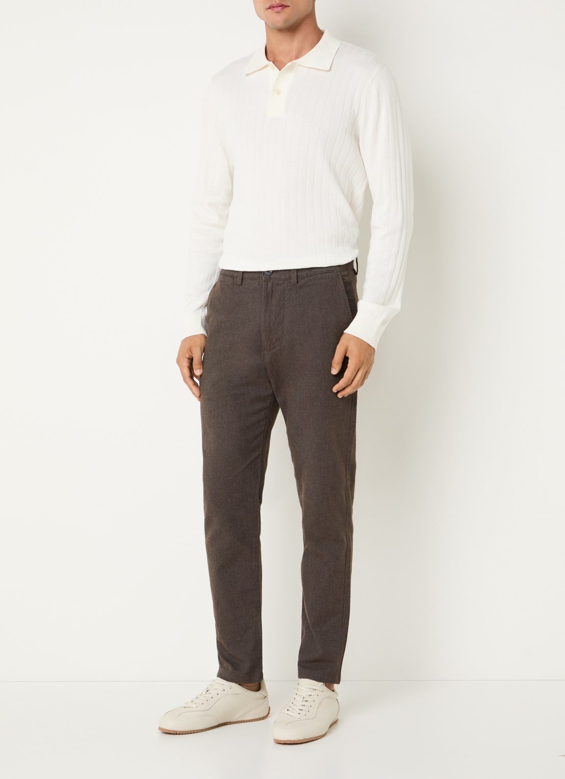 Selected Miles slim fit chino met steekzakken - voorkant 4 bruin